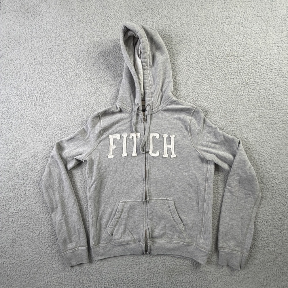 Abercrombie & Fitch Y2K Full Zip Hoodie FITCH Spellout Logo Sweatshirt Gray XL